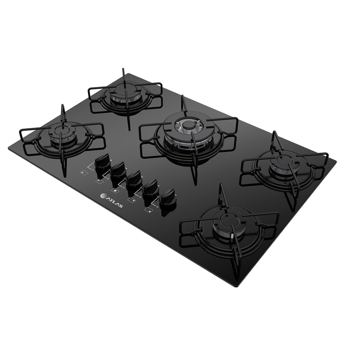 Cooktop à Gás 5 Bocas Atlas Agile Preto com Tripla Chama e Mega Chama