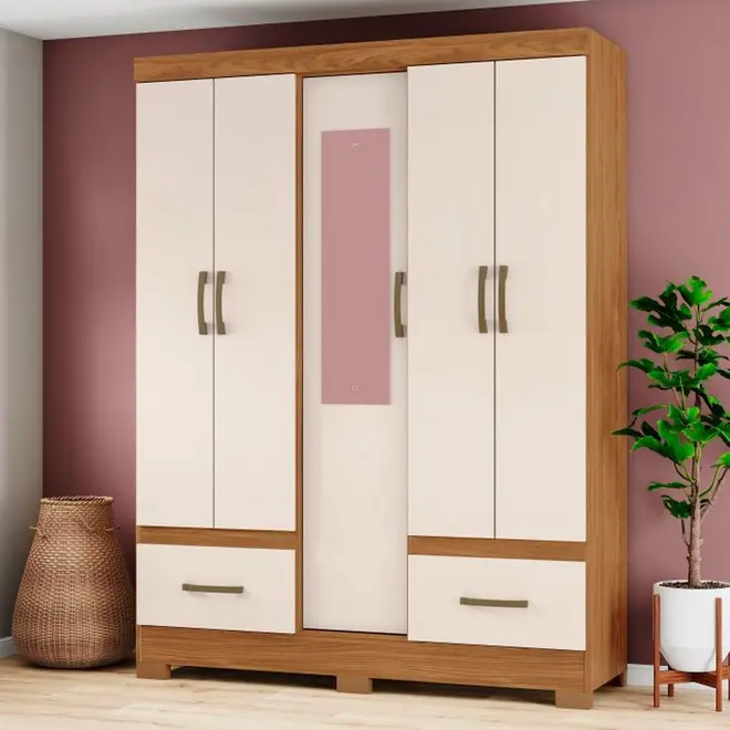 Guarda Roupa Solteiro B60 Jequitibá Brilho com Espelho