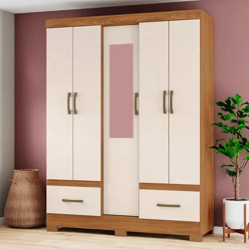 Guarda Roupa Solteiro B60 Jequitibá Brilho com Espelho