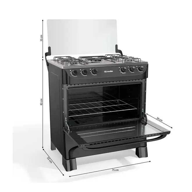 Fogão Mueller 5 bocas Preto Fosco Acendimento Manual MFI5BA