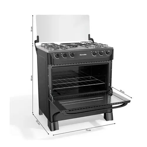 Fogão Mueller 5 bocas Preto Fosco Acendimento Manual MFI5BA