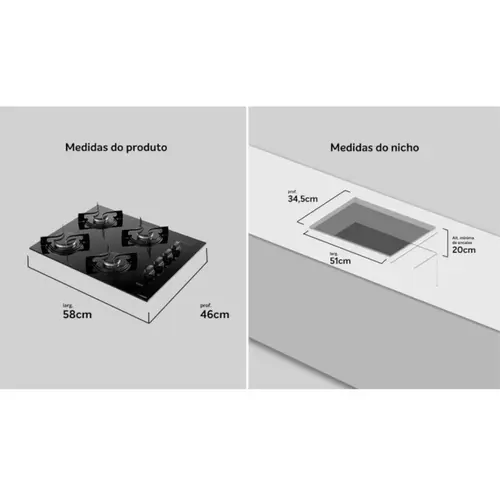 Fogão Cooktop Atlas U Top 4 Bocas Mega Chama