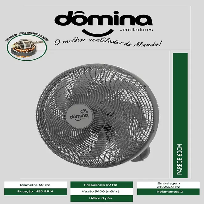 Ventilador Dômina Parede 60cm Oscilante Eco