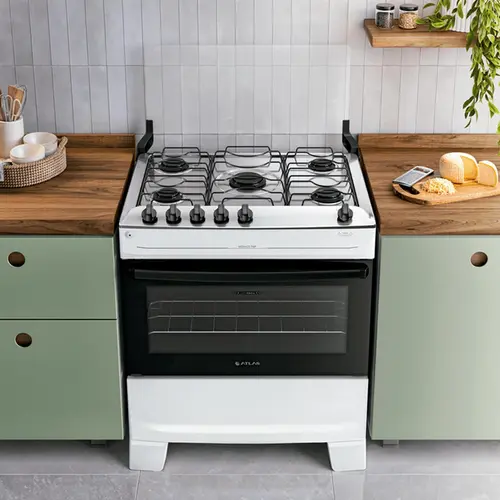 Fogão 5 Bocas com Mesa Inox Atlas Mônaco Top Bivolt