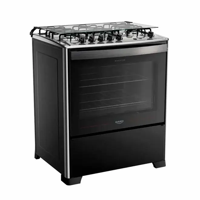 Fogão 5 Bocas Preto com Mesa de Inox Dako Magister Bivolt