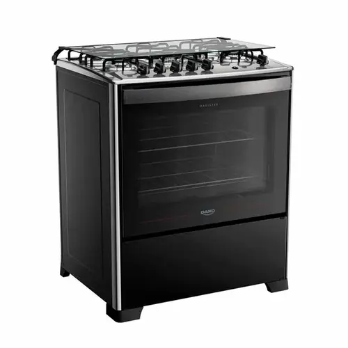 Fogão 5 Bocas Preto com Mesa de Inox Dako Magister Bivolt
