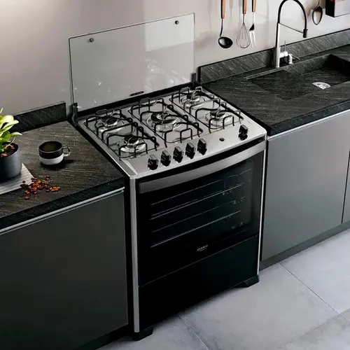 Fogão 5 Bocas Preto com Mesa de Inox Dako Magister Bivolt