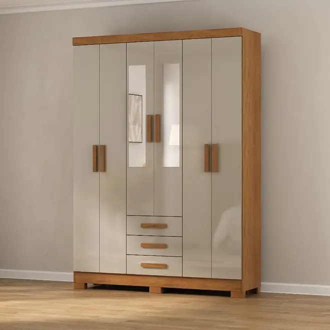 Guarda Roupa Atualle Milano 6 Portas 3 Gavetas com Espelho