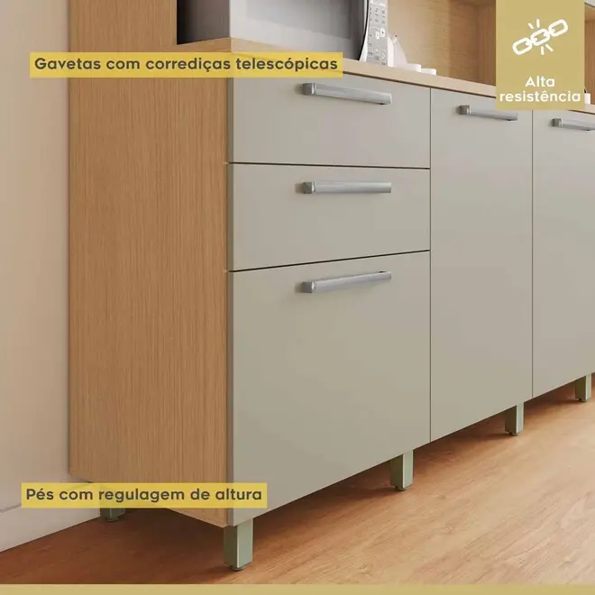 Cozinha Compacta 5 Portas 2 Gavetas Nobreza 160cm 100% Mdf