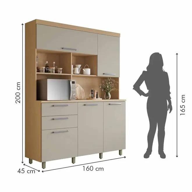 Cozinha Compacta 5 Portas 2 Gavetas Nobreza 160cm 100% Mdf