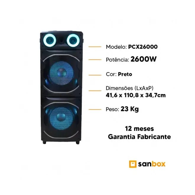Caixa De Som Amplificada Philco Pcx26000 Bluetooth Preta