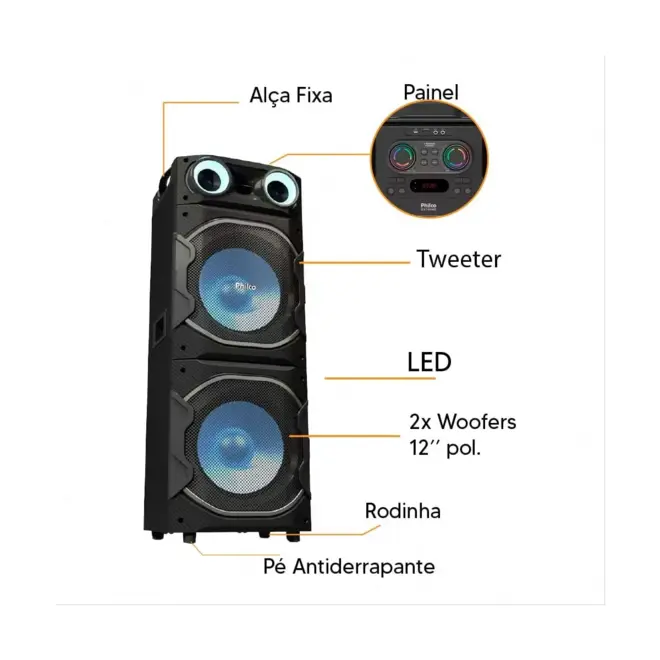 Caixa De Som Amplificada Philco Pcx26000 Bluetooth Preta