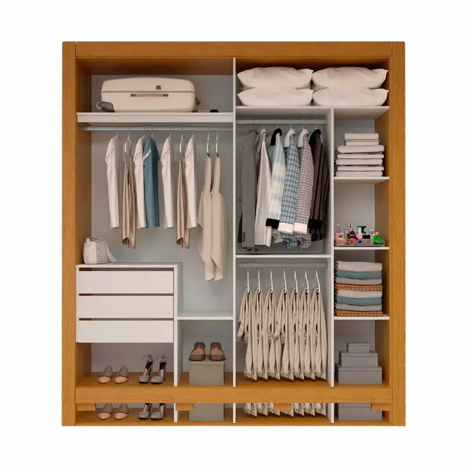Guarda Roupa Casal 100% Mdf 2 Portas De Correr Com Espelho Nicole Acp Móveis