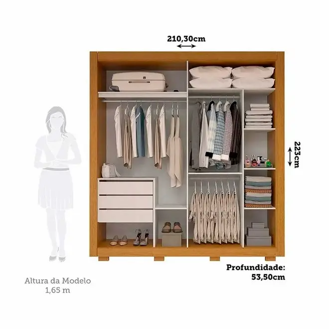 Guarda Roupa Casal 100% Mdf 2 Portas De Correr Com Espelho Nicole Acp Móveis
