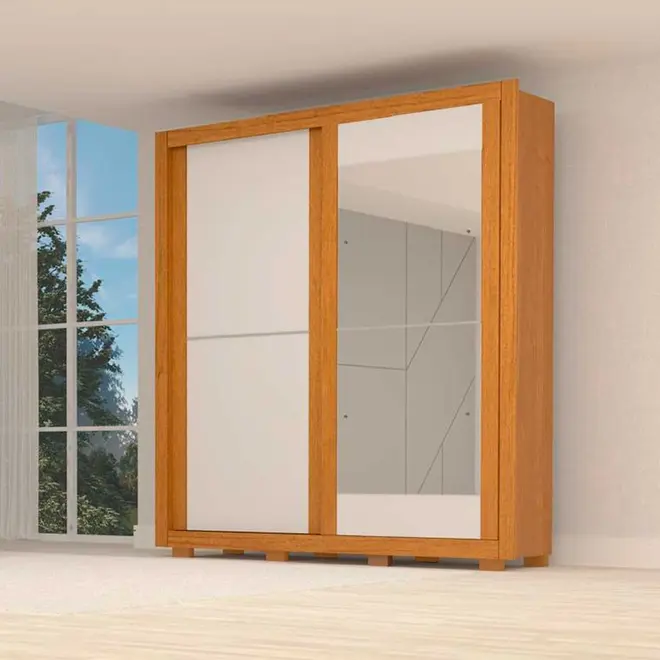 Guarda Roupa Casal 100% Mdf 2 Portas De Correr Com Espelho Nicole Acp Móveis