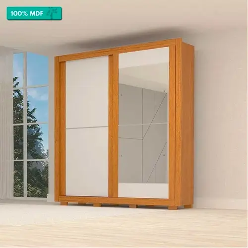 Guarda Roupa Casal 100% Mdf 2 Portas De Correr Com Espelho Nicole Acp Móveis