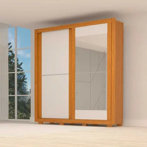 Guarda Roupa Casal 100% Mdf 2 Portas De Correr Com Espelho Nicole Acp Móveis