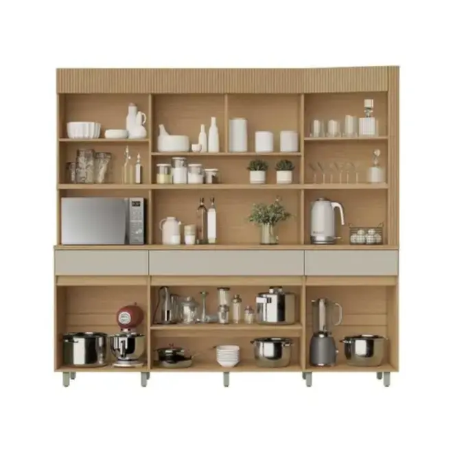 Cozinha Compacta Realeza c/ 6 Portas e 3 Gavetas 220cm Carvalho/Cinza - Nesher