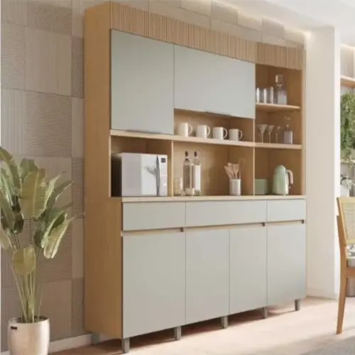 Cozinha Compacta Realeza c/ 6 Portas e 3 Gavetas 220cm Carvalho/Cinza - Nesher