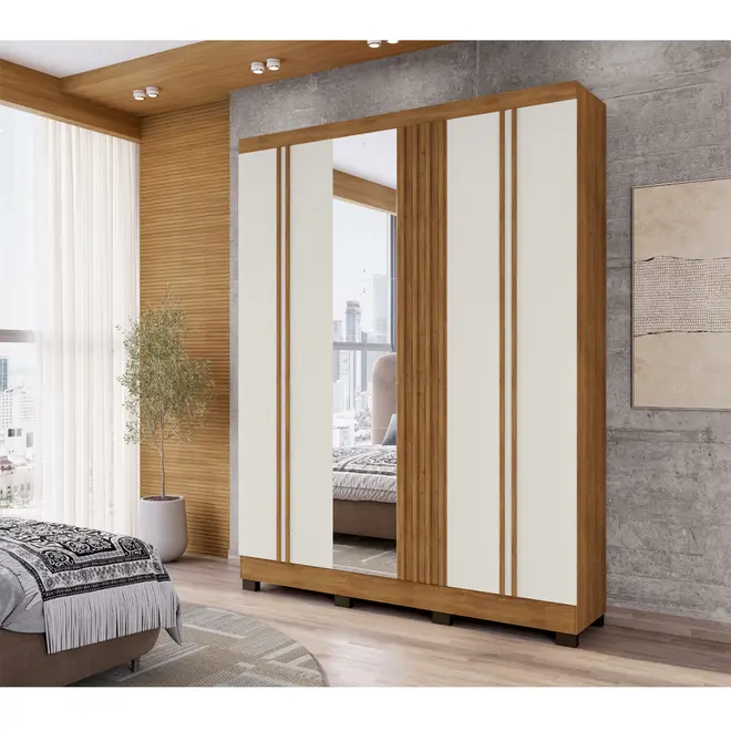 Guarda Roupa Topazio Ageu 6 Portas 100% MDF Com Espelho