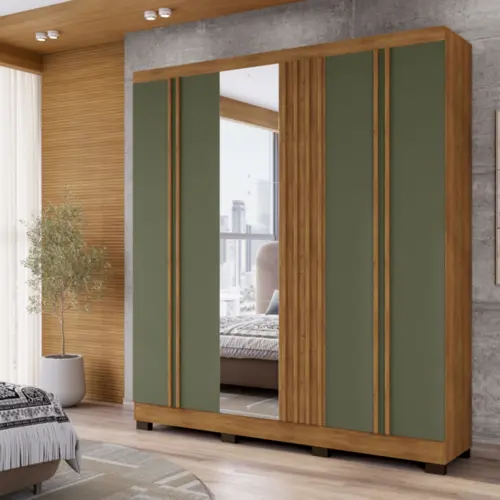 Guarda Roupa Topazio Ageu 6 Portas 100% MDF Com Espelho