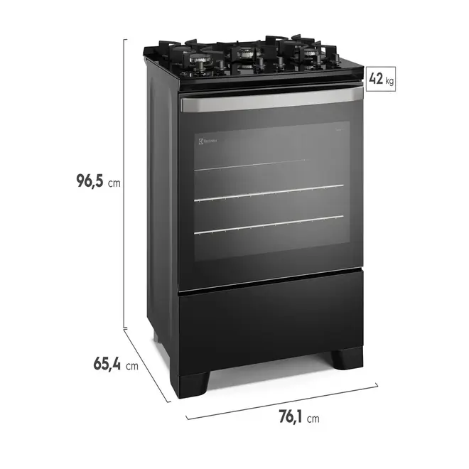 Fogão 5 bocas Electrolux Preto Efficient FE5GB  Mesa de Vidro