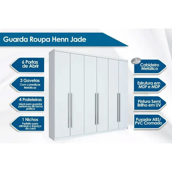 Guarda-Roupa Casal Jade 6 Portas Henn
