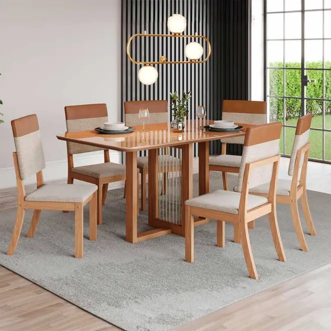 Conjunto de Mesa Henn Natali 1.6m 6 Cadeiras Milla Plus