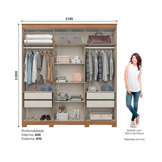 ESP SSH(CL-P-S1、CL-P-S1 RW/RP、CL-P-H1b) Guarda-Roupa Henn Ávila 6 Portas c/ Espelho - Liliani - Guarda