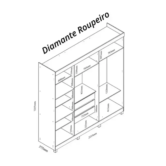 Guarda Roupa Gelius Diamante 5 Portas