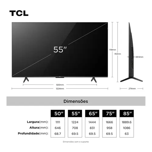 Smart TV TCL 55 Polegadas QLED 4K Google TV 55P7K Dolby Vision
