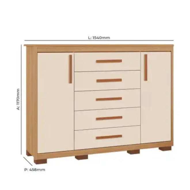 Comoda Tuboarte Ingrid 100% MDF 2 Portas 5 Gavetas
