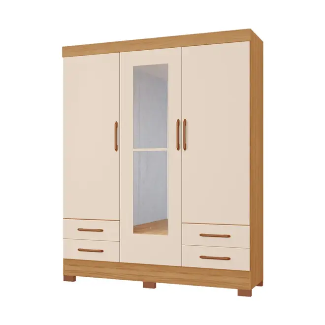 Guarda Roupa Tuboarte Belarius 3 Portas 4 Gavetas com Pés + Espelho