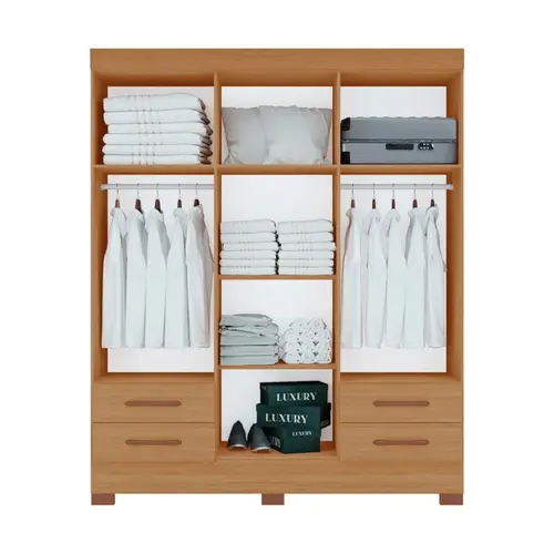 Guarda Roupa Tuboarte Belarius 3 Portas 4 Gavetas com Pés + Espelho