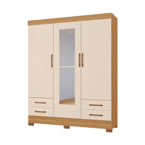 Guarda Roupa Tuboarte Belarius 3 Portas 4 Gavetas com Pés + Espelho