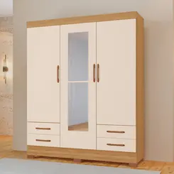 Guarda Roupa Tuboarte Belarius 3 Portas 4 Gavetas com Pés + Espelho