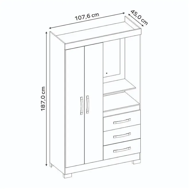 Guarda Roupa Notável NT6020 2 Portas Com Pés + Espelho