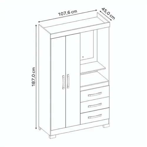 Guarda Roupa Notável NT6020 2 Portas Com Pés + Espelho