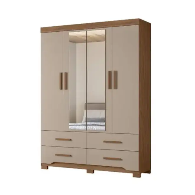 Guarda Roupa Moval Miami 4 Portas 4 Gavetas Com Pés + Espelho