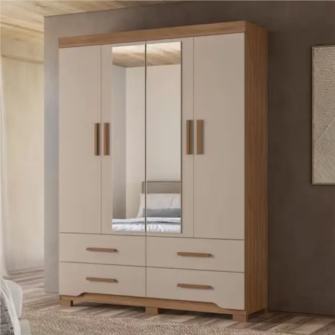 Guarda Roupa Moval Miami 4 Portas 4 Gavetas Com Pés + Espelho