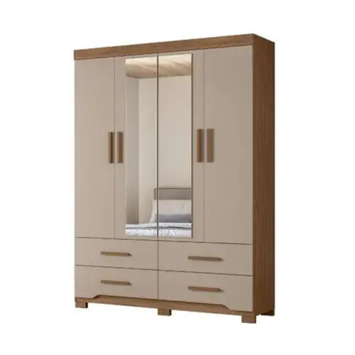 Guarda Roupa Moval Miami 4 Portas 4 Gavetas Com Pés + Espelho