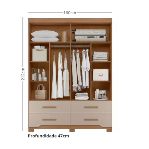 Guarda Roupa Moval Miami 4 Portas 4 Gavetas Com Pés + Espelho
