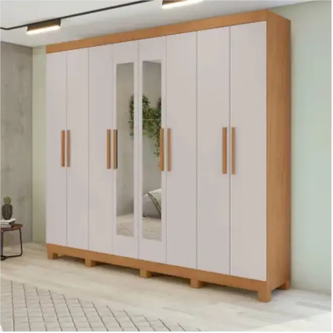 Guarda Roupa Lopas Andara 8 Portas 4 Gavetas com Pés + Espelho