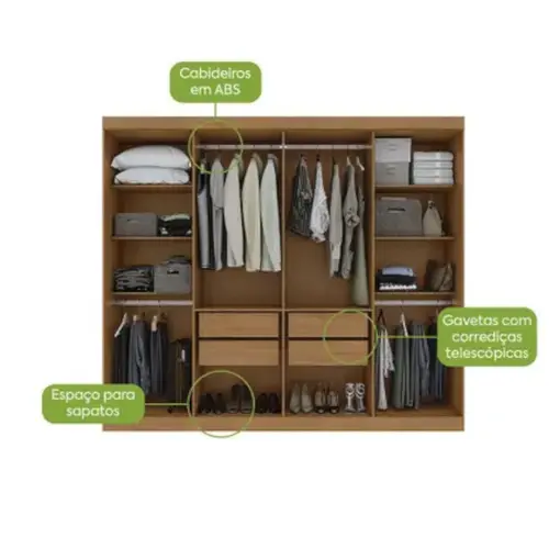 Guarda Roupa Lopas Andara 8 Portas 4 Gavetas com Pés + Espelho