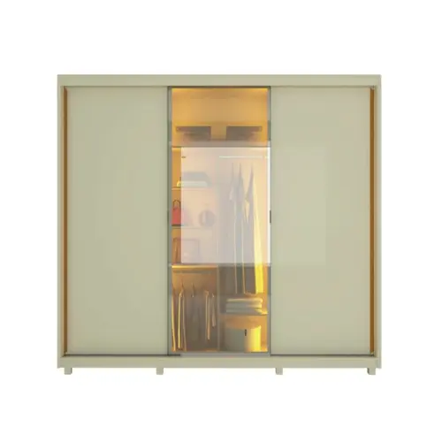 Guarda Roupa Gelius Royale 3 Portas Refleta Led + Espelho
