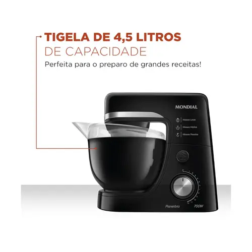Batedeira Planetária Mondial Preta Inox BP-03-B 12 Vel