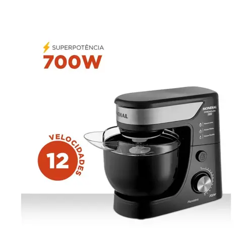 Batedeira Planetária Mondial Preta Inox BP-03-B 12 Vel