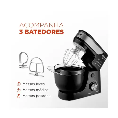 Batedeira Planetária Mondial Preta Inox BP-03-B 12 Vel