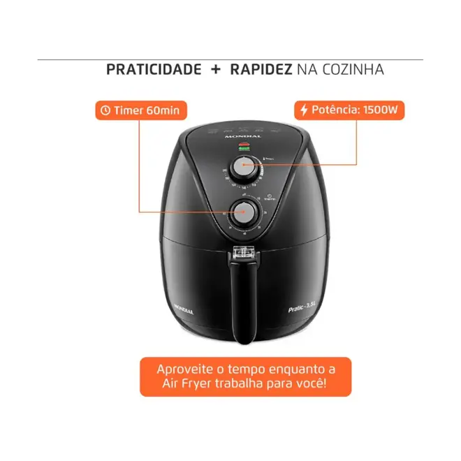 Fritadeira Elétrica Air Fryer  Mondial 3,5l Preto - Af-35-bf