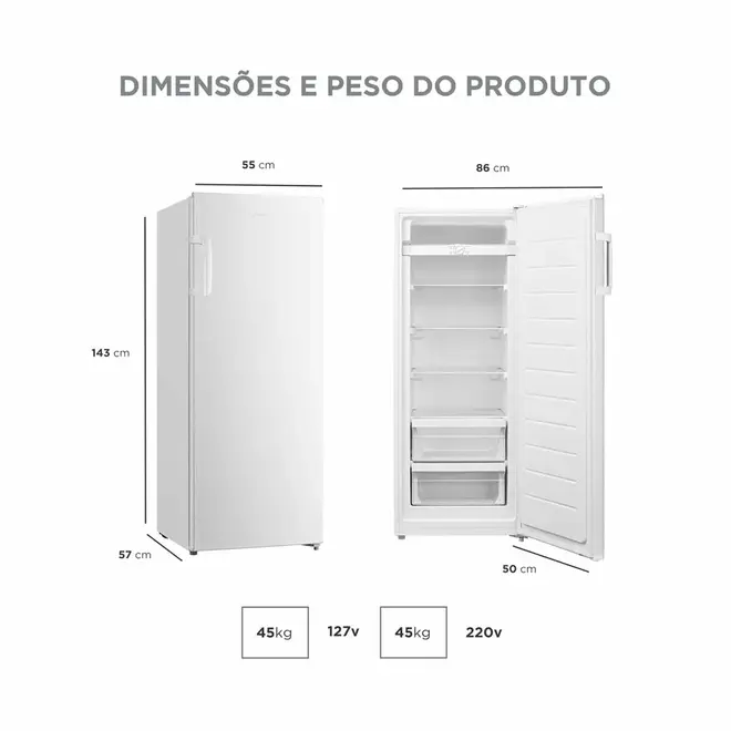 Freezer Vertical Midea 196L 2 em 1 Branco 1 Porta - Freezer